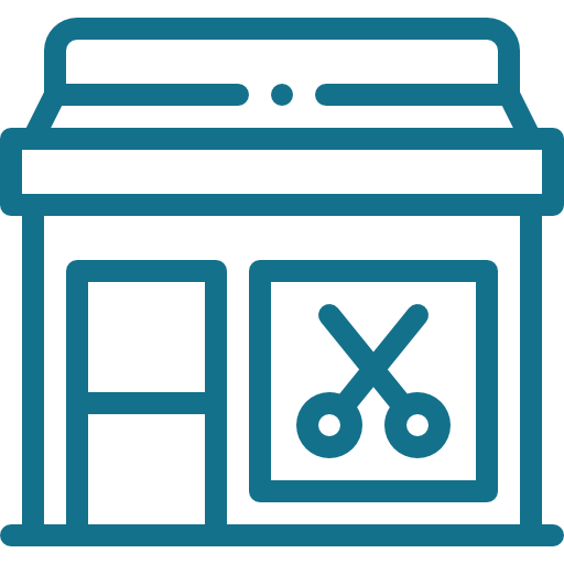 Icon of a hair salon with scissors symbol on the storefront.