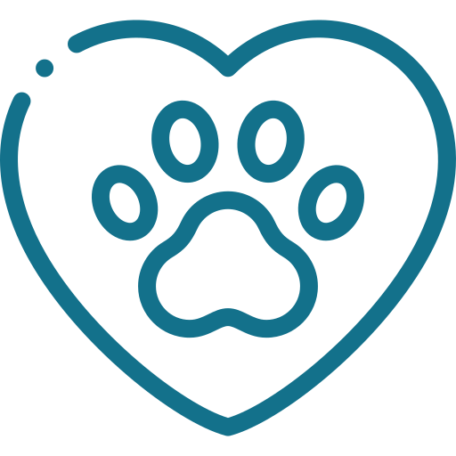 Heart-shaped outline with a paw print inside.